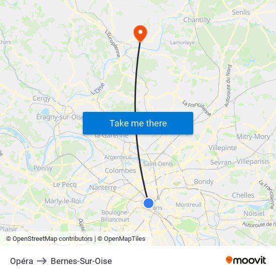 Opéra to Bernes-Sur-Oise map