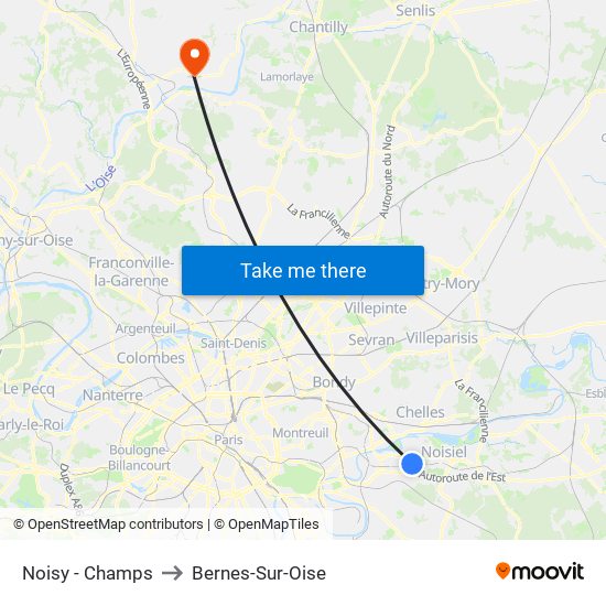 Noisy - Champs to Bernes-Sur-Oise map
