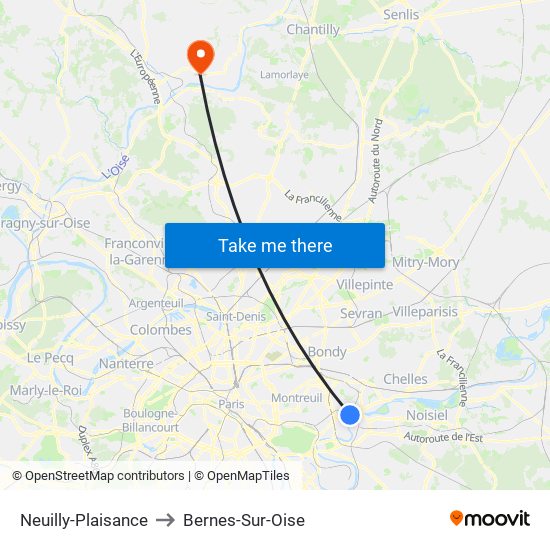 Neuilly-Plaisance to Bernes-Sur-Oise map
