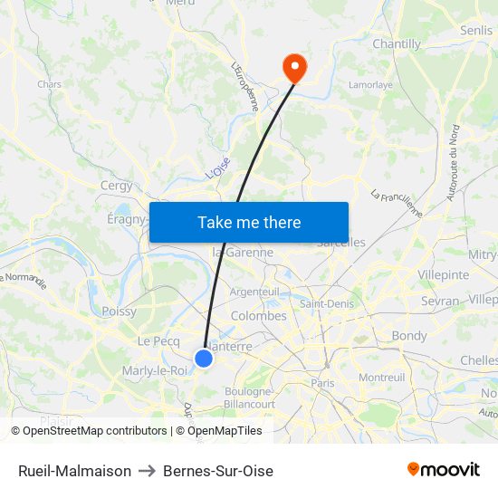 Rueil-Malmaison to Bernes-Sur-Oise map