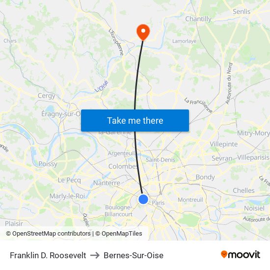 Franklin D. Roosevelt to Bernes-Sur-Oise map