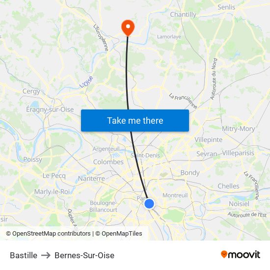 Bastille to Bernes-Sur-Oise map