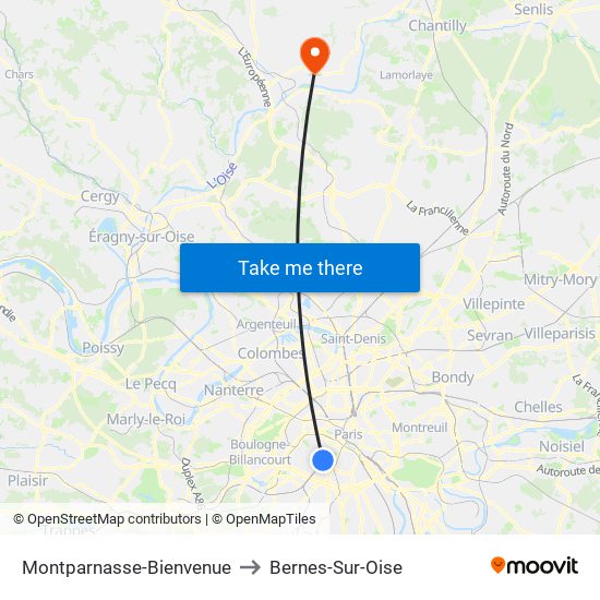 Montparnasse-Bienvenue to Bernes-Sur-Oise map