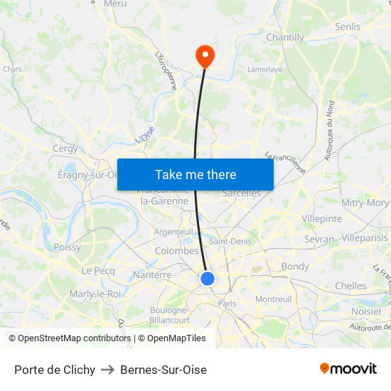Porte de Clichy to Bernes-Sur-Oise map