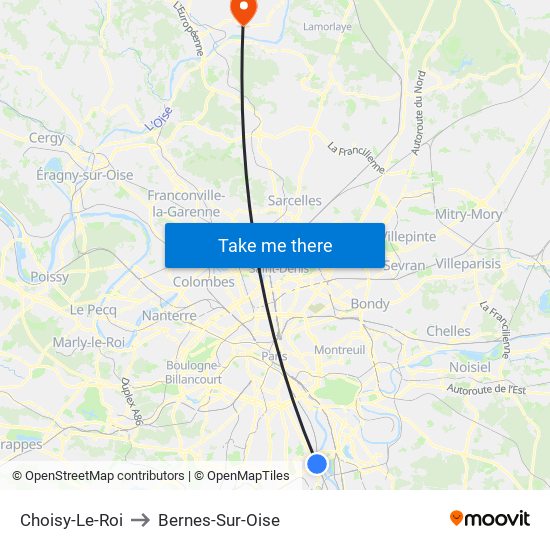 Choisy-Le-Roi to Bernes-Sur-Oise map
