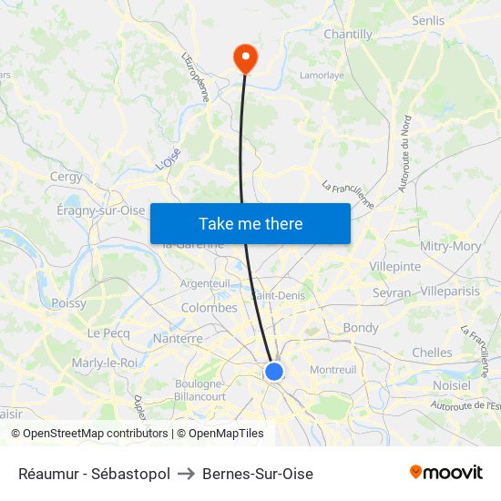 Réaumur - Sébastopol to Bernes-Sur-Oise map