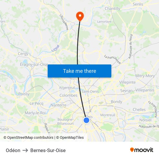 Odéon to Bernes-Sur-Oise map