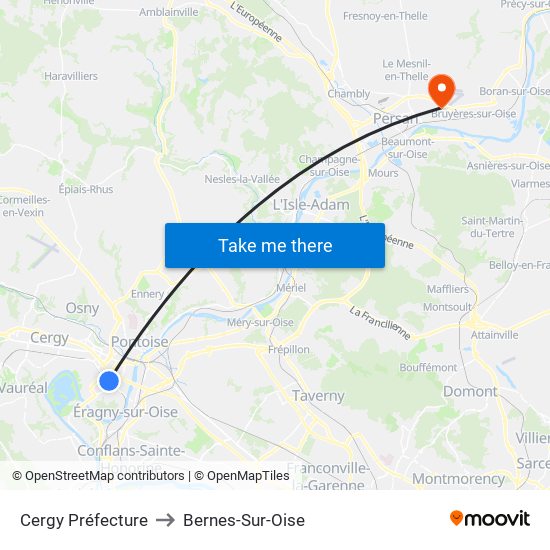 Cergy Préfecture to Bernes-Sur-Oise map