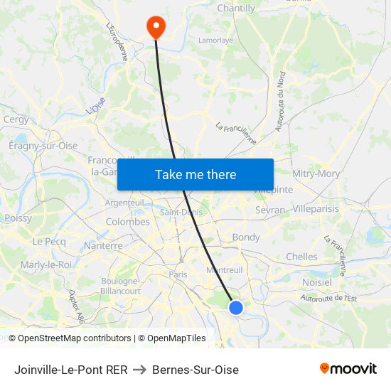 Joinville-Le-Pont RER to Bernes-Sur-Oise map