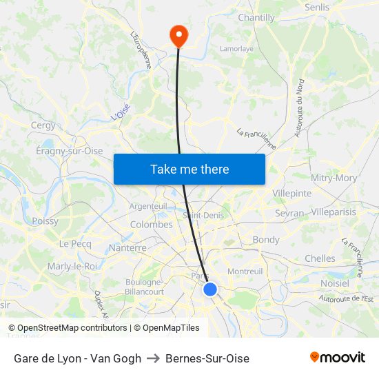 Gare de Lyon - Van Gogh to Bernes-Sur-Oise map