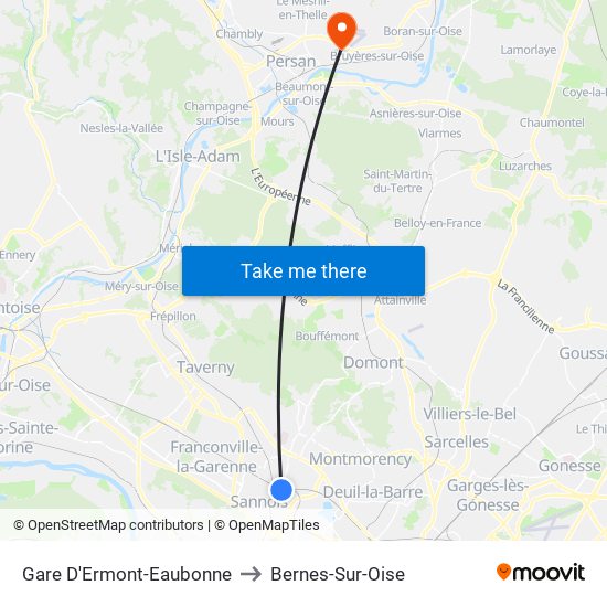 Gare D'Ermont-Eaubonne to Bernes-Sur-Oise map