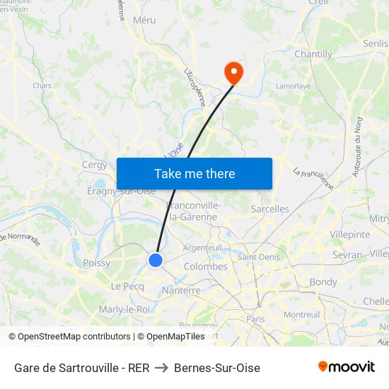 Gare de Sartrouville - RER to Bernes-Sur-Oise map