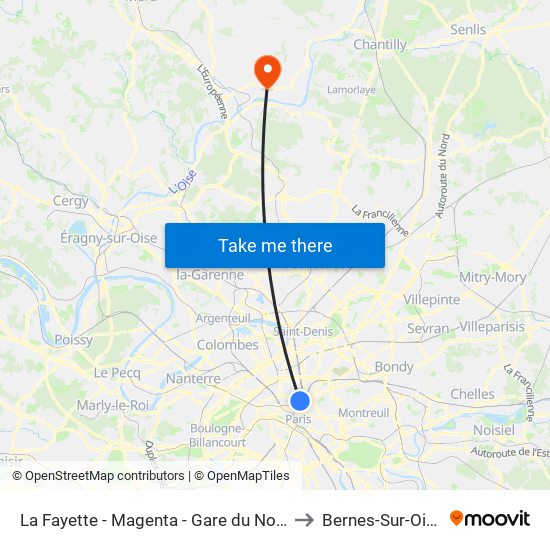 La Fayette - Magenta - Gare du Nord to Bernes-Sur-Oise map