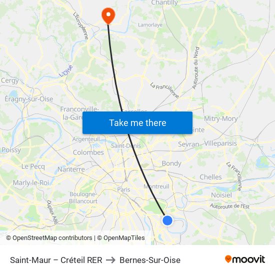 Saint-Maur – Créteil RER to Bernes-Sur-Oise map