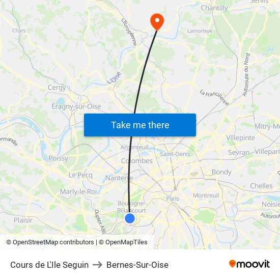 Cours de L'Ile Seguin to Bernes-Sur-Oise map
