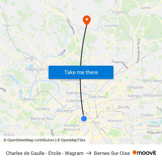 Charles de Gaulle - Étoile - Wagram to Bernes-Sur-Oise map