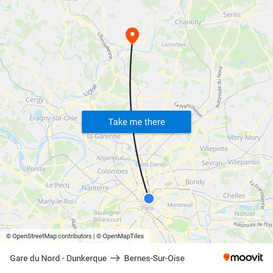 Gare du Nord - Dunkerque to Bernes-Sur-Oise map
