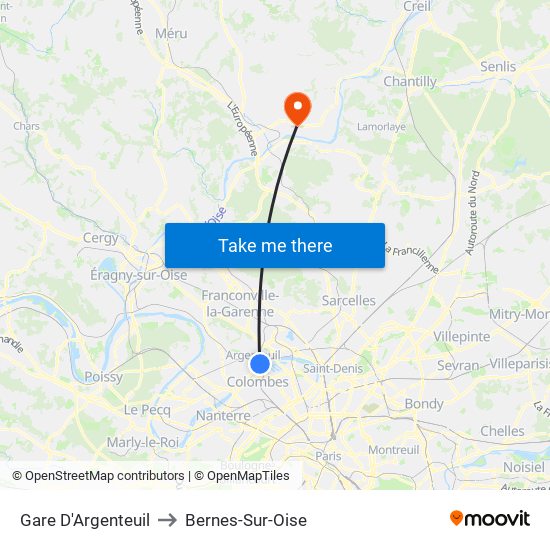Gare D'Argenteuil to Bernes-Sur-Oise map