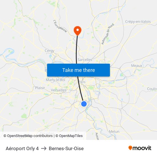 Aéroport Orly 4 to Bernes-Sur-Oise map