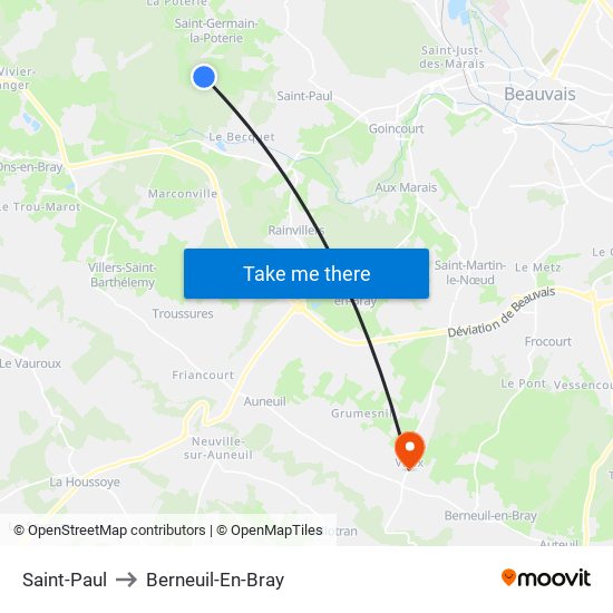 Saint-Paul to Berneuil-En-Bray map