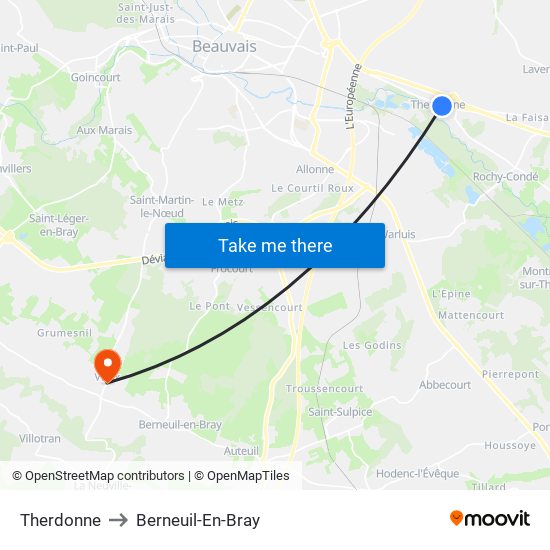 Therdonne to Berneuil-En-Bray map