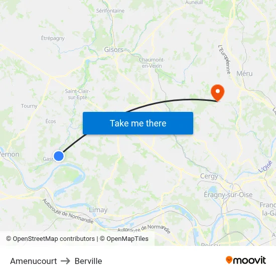 Amenucourt to Berville map
