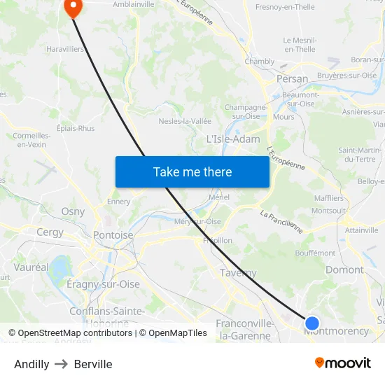 Andilly to Berville map