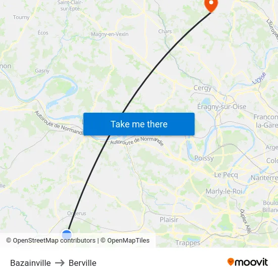 Bazainville to Berville map