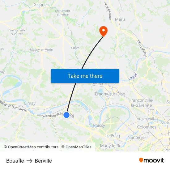 Bouafle to Berville map