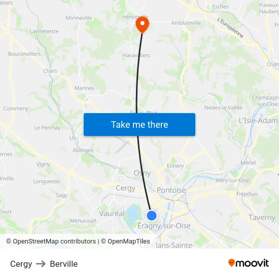 Cergy to Berville map