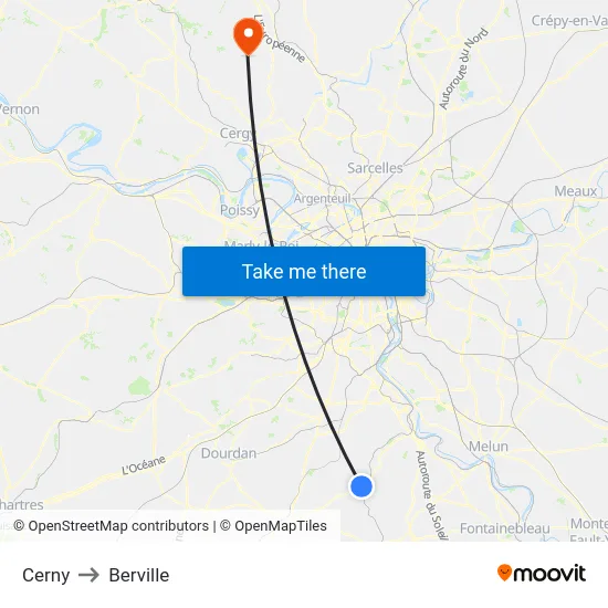 Cerny to Berville map