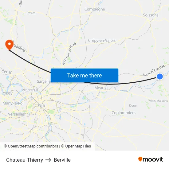 Chateau-Thierry to Berville map