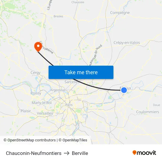 Chauconin-Neufmontiers to Berville map