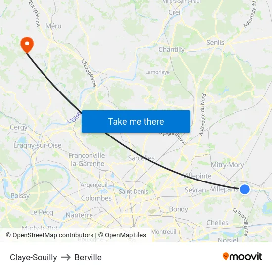 Claye-Souilly to Berville map