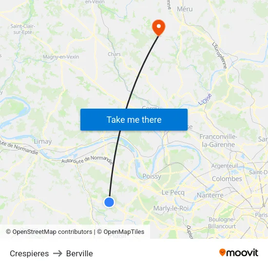 Crespieres to Berville map