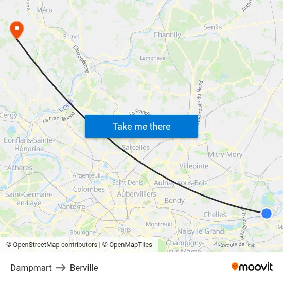 Dampmart to Berville map