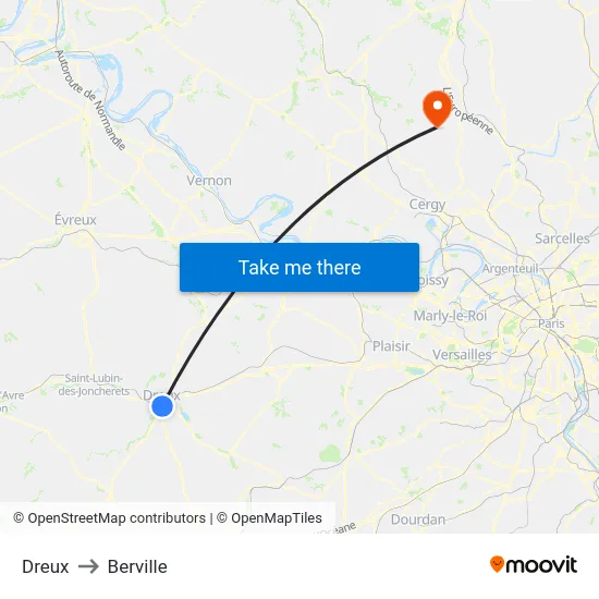 Dreux to Berville map