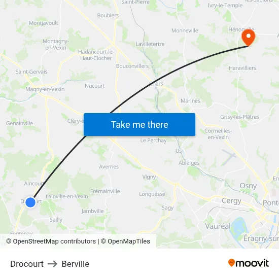 Drocourt to Berville map