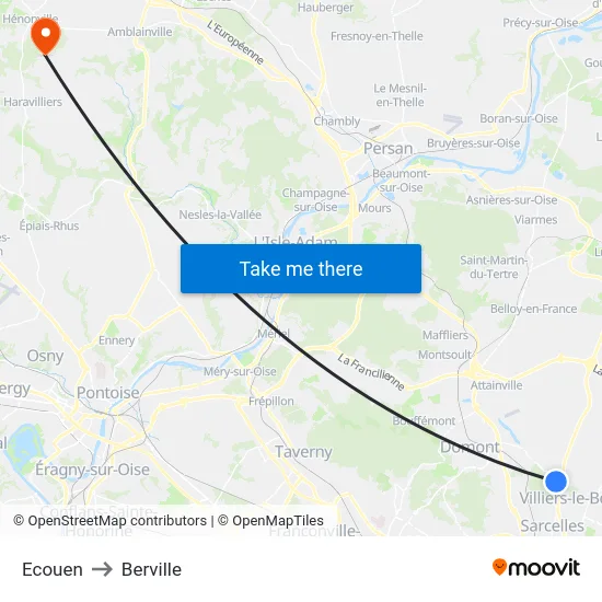 Ecouen to Berville map