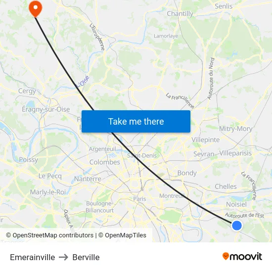 Emerainville to Berville map