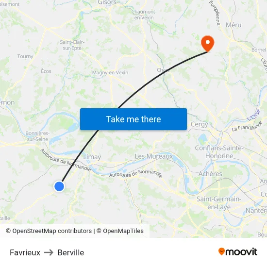 Favrieux to Berville map