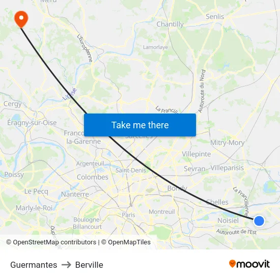 Guermantes to Berville map