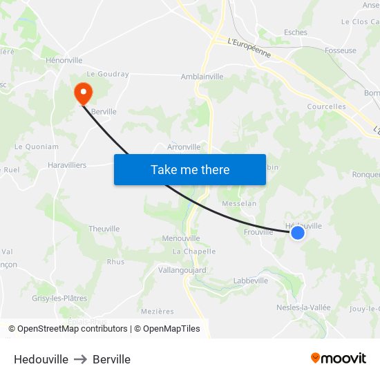 Hedouville to Berville map