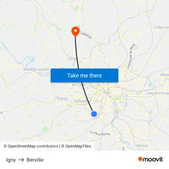 Igny to Berville map