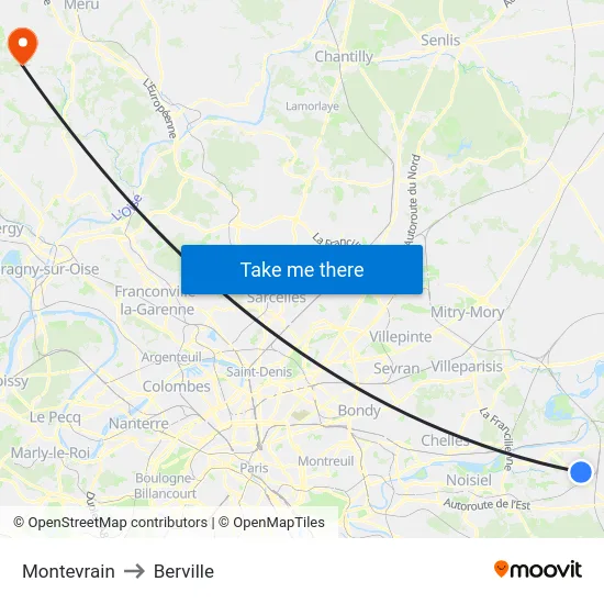 Montevrain to Berville map