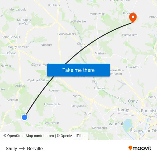 Sailly to Berville map