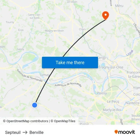 Septeuil to Berville map