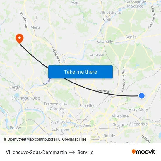 Villeneuve-Sous-Dammartin to Berville map