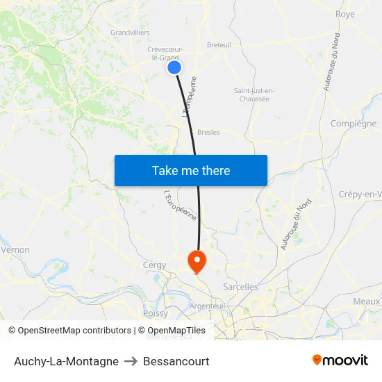 Auchy-La-Montagne to Bessancourt map