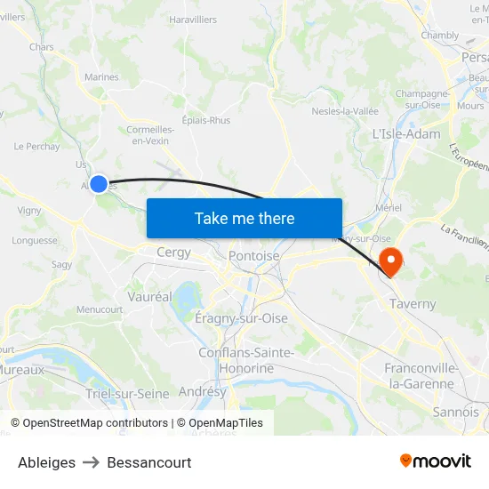 Ableiges to Bessancourt map